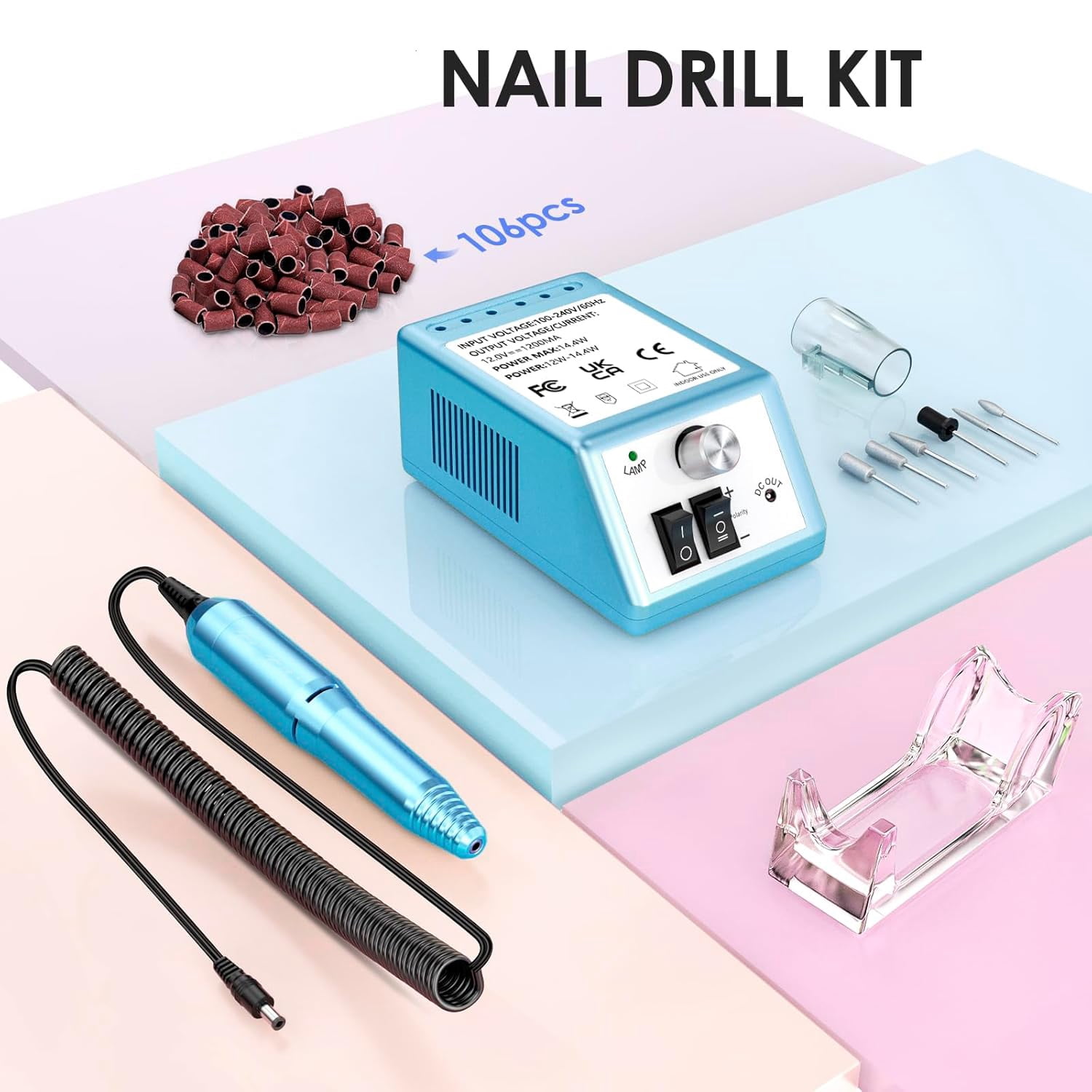 COSITTE 30,000 RPM Low-Vibration Nail Drill, Professional Acrylic Nail Remover, Home/Salon Hand and Foot Care Set-Dark Blue