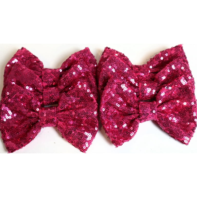 Set of 12 Hot Pink Sequin Bows 5 Inches Large Glitter Bows