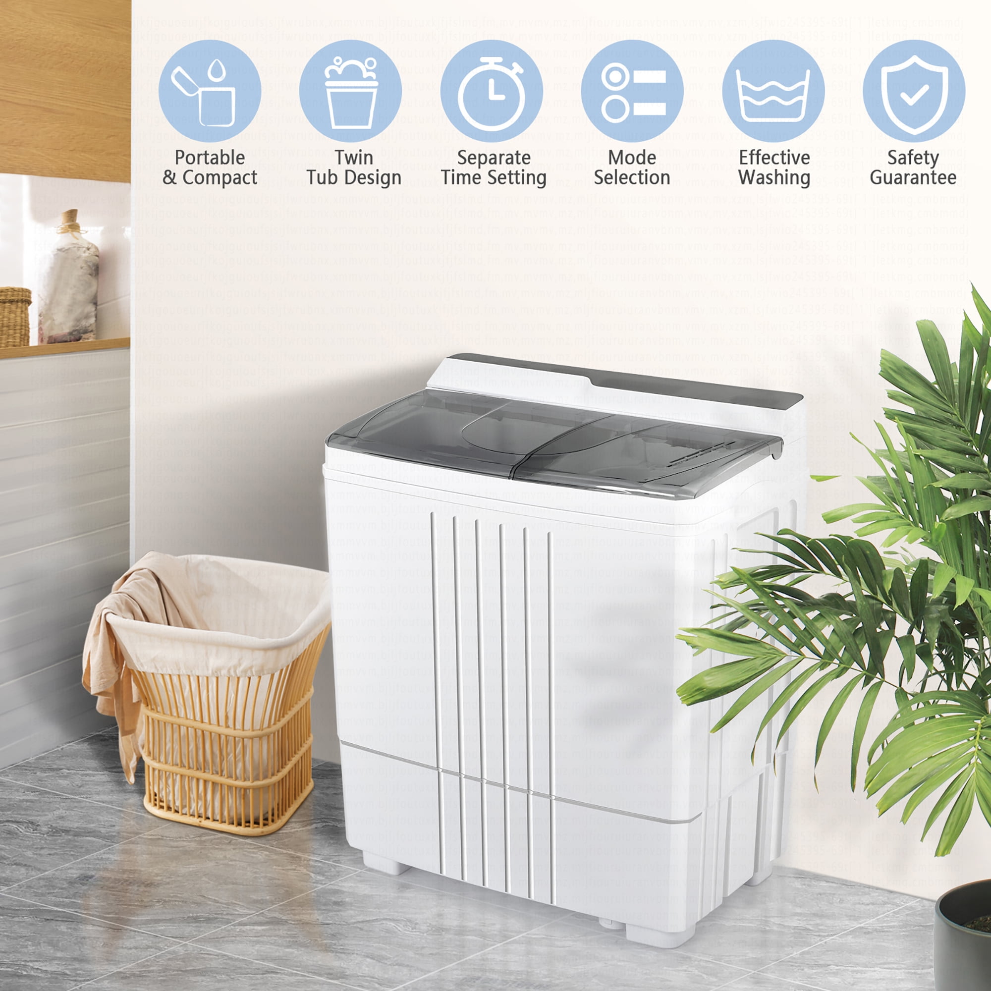 Costway 21 LBS Portable Compact Mini Twin Tub Washing Machine Drain Pump Spinner