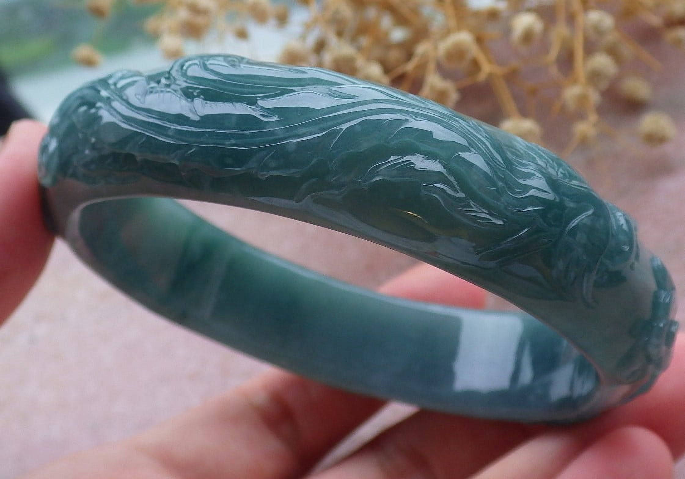 Icy Green Natural A JADE Jadeite Dragon Phoenix Bangle Bracelet 65 mm 679500 TN