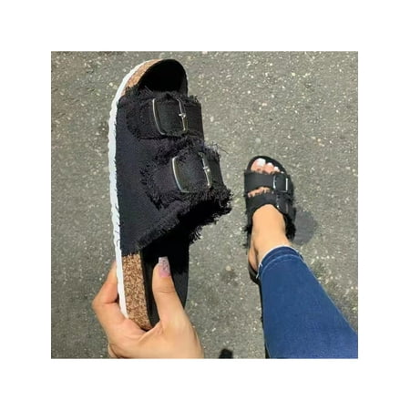 

Woobling Women s Casual Buckle Straps Slides Sandals Open Toe Footbed Sandal Summer Beach Shoes