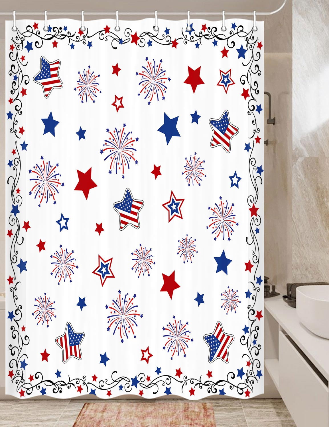 Brebasf Funny Motorcycle Theme 4-Piece Shower Curtain Set - Vintage American Flag Eagle Design With Mats & Hooks