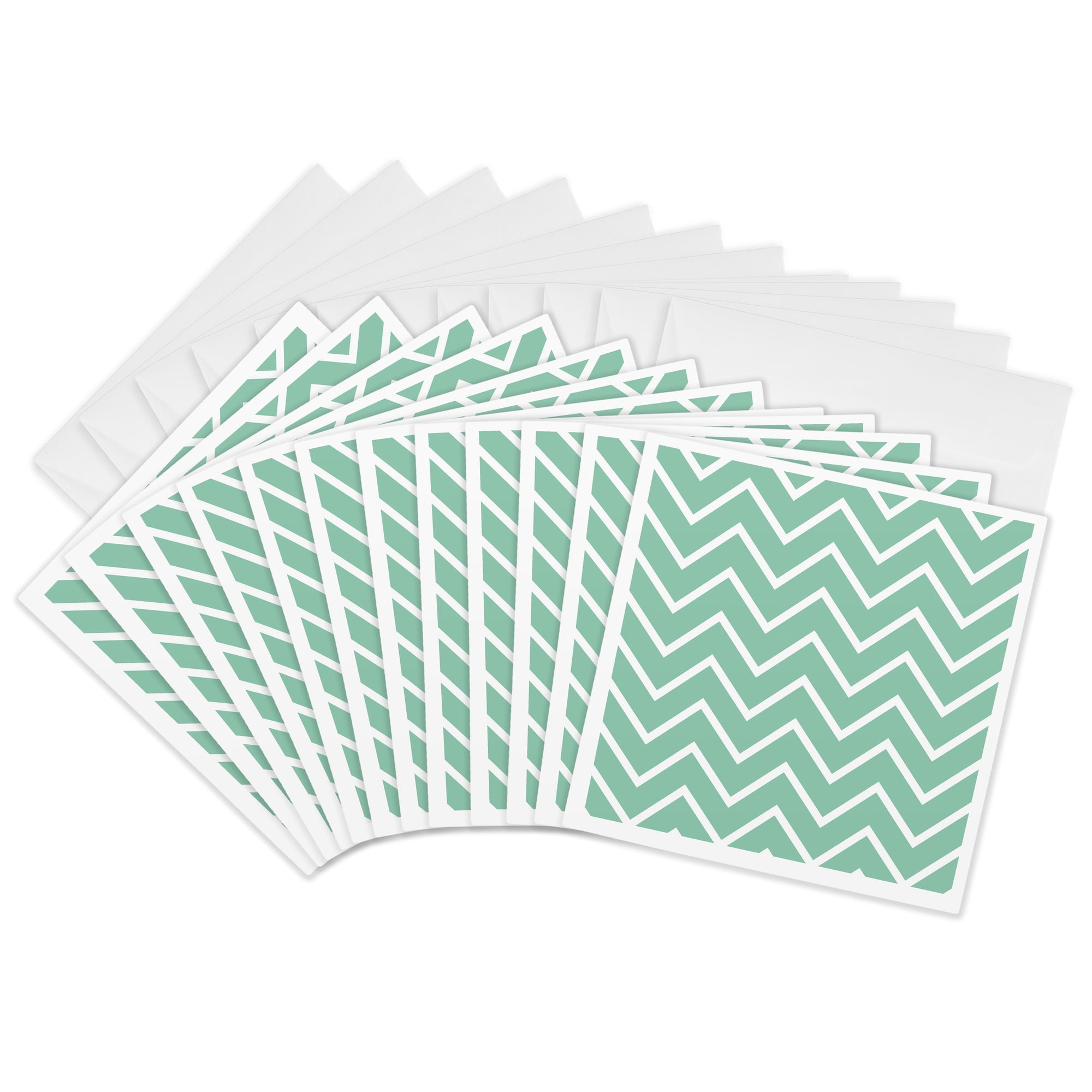 3drose Chic Girly Mint and White Zigzag Chevron 12 Greeting Cards with Envelopes