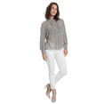 thumbnail image 3 of Miss Halladay Women Grey Chiffon Woven Button Up Blouses Pintucks Barrel Sleeve, 3 of 3