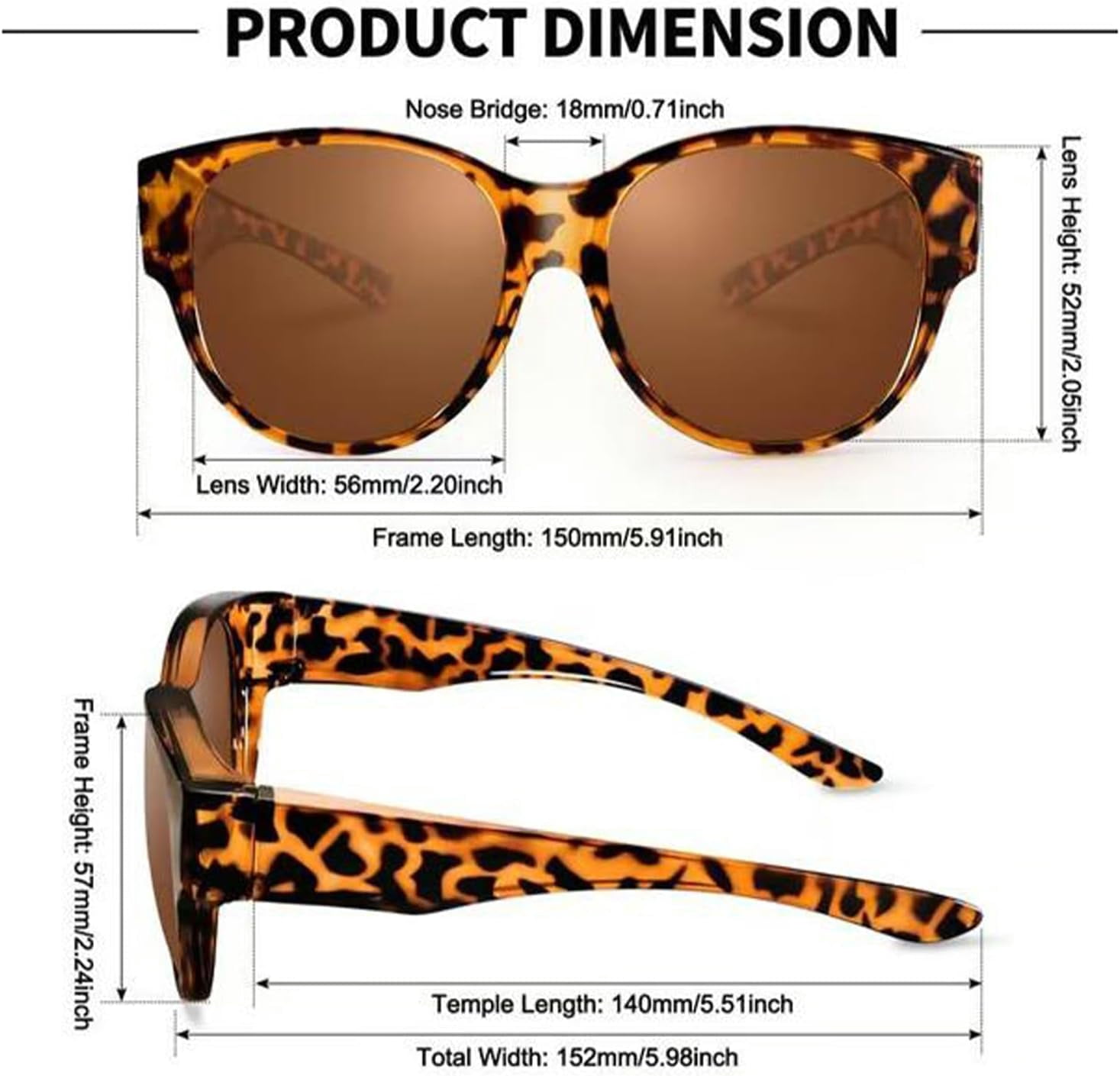 Shoreside Polarized Fit-Over Sunglasses, Trendy Round Cat-Eye Sunglasses for Women & Men (L)
