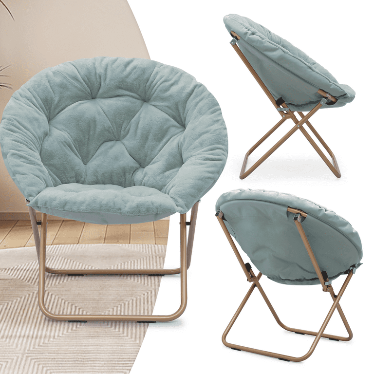 Magshion Set of 2 Saucer Chairs with Ottoman, Faux Fur