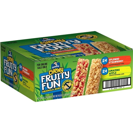 Quaker Chewy Fruity Fun Granola Bars 2 Flavor Variety Pack Peanut Free Facility 0.84oz Bars (48 Pack)