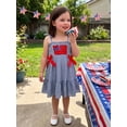 thumbnail image 6 of BemeyourBBs Kids Toddler Baby Girl 4th of July Dress Outfit Baby Girl Independent Day Summer Dress Patriot American Flag Embroidery Spaghetti Strap Sleeveless Square Neck Ruffled Dress, 6 of 9