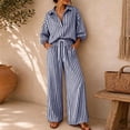 thumbnail image 2 of Lounge Sets for Women 2 Piece Sweatsuits Striped Long Sleeve Lapel Tops and Wide Leg Pants Fall Two Piece Outfits Set, 2 of 9