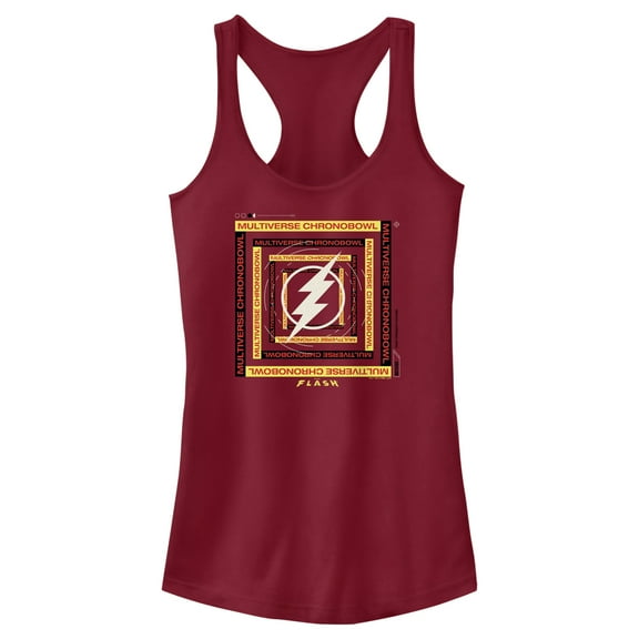 Junior's The Flash Multiverse Chronobowl  Racerback Tank Top Scarlet X Small