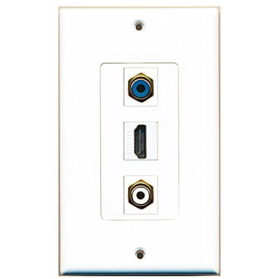 RiteAV - 1 Port HDMI and 1 Port RCA White and 1 Port RCA Blue Decorative Wall Plate