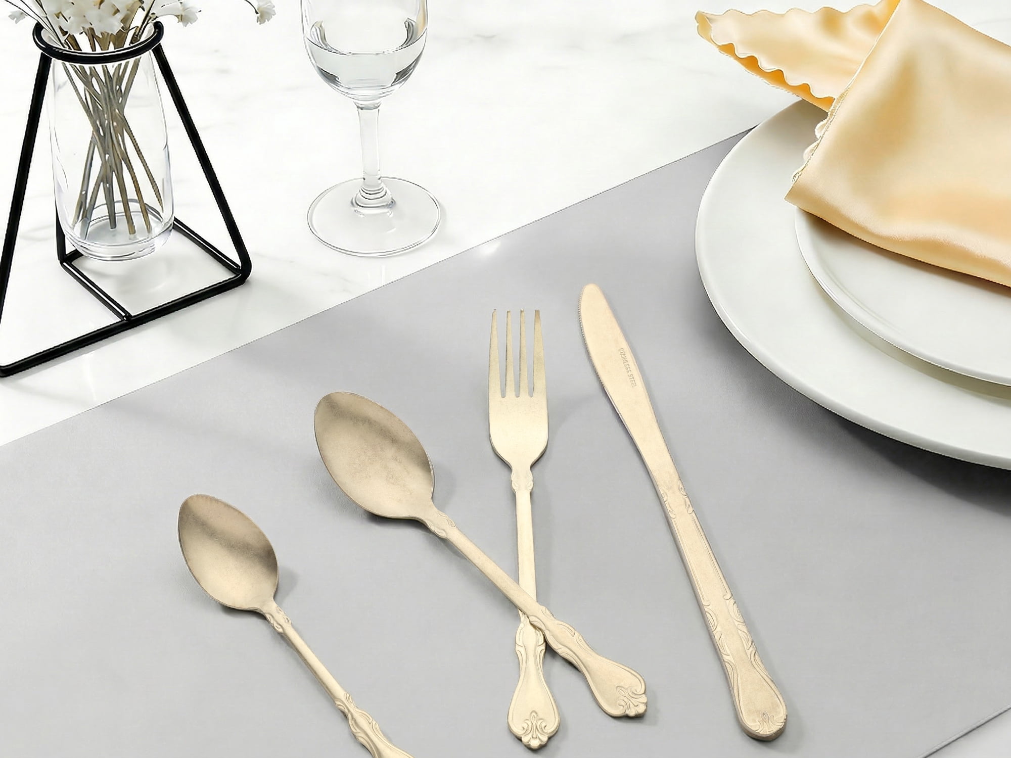 Unique Bargains Durable and Elegant Stainless Steel Silverware Set Champagne 4pcs