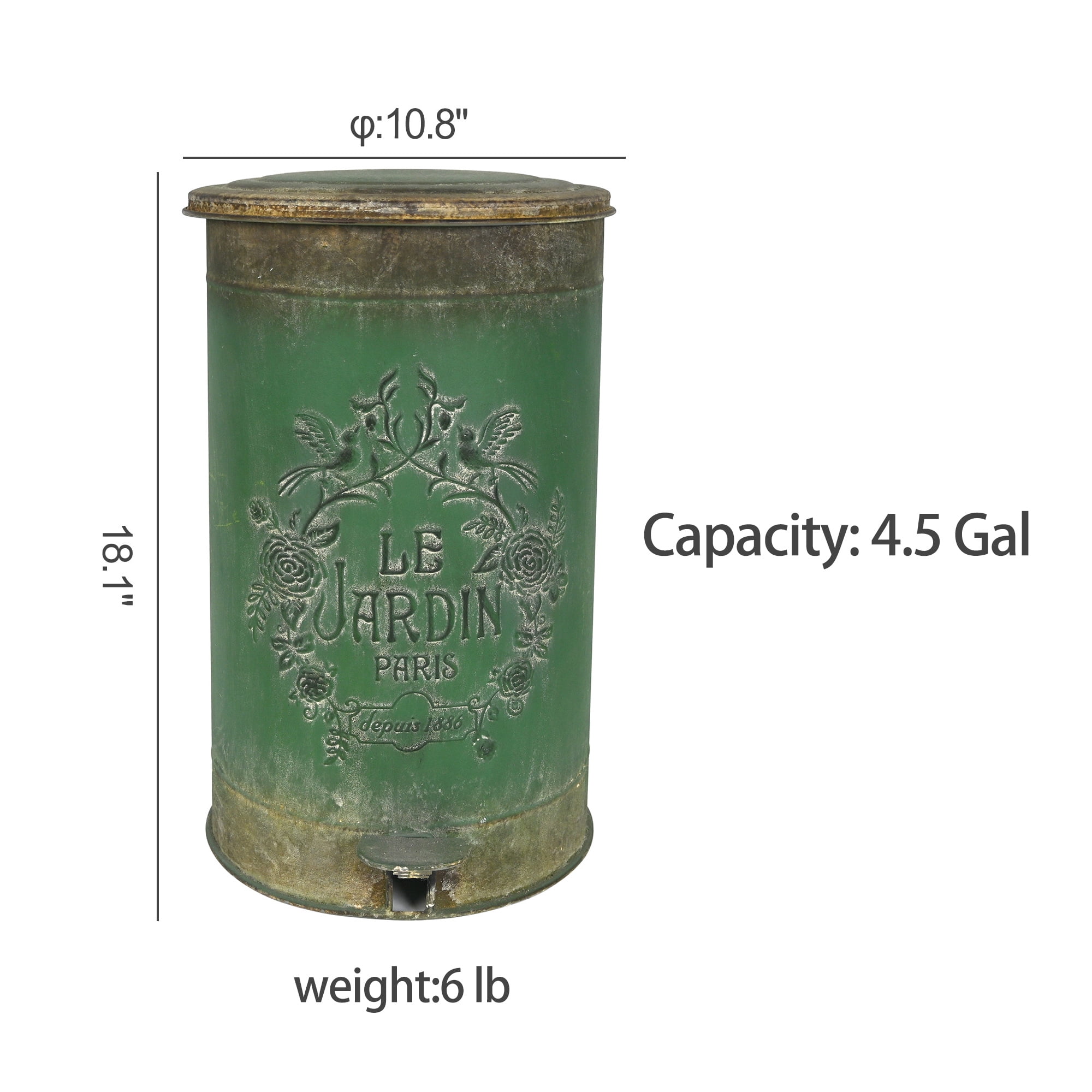 Vintage Metal Step On Trash Can With Lid 4.5 Gallon Farmhouse Rustic Garbage Can Waste Bin for Kitchen Bathroom Bedroom Porch