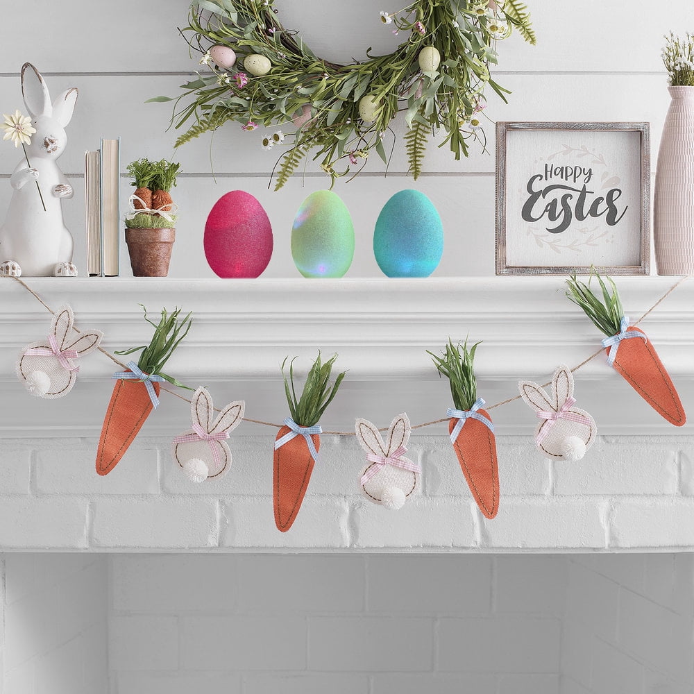 Way To Celebrate Easter 5-inch Height Multi-Color Glitter Plastic Egg Indoor Decor, Yellow, Pink, Blue