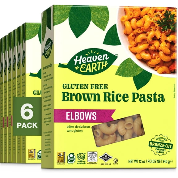 Heaven & Earth Brown Rice Pasta, Gluten Free Elbow Pasta, 12oz (6 Pack) | Whole Grain Gluten Free Pasta