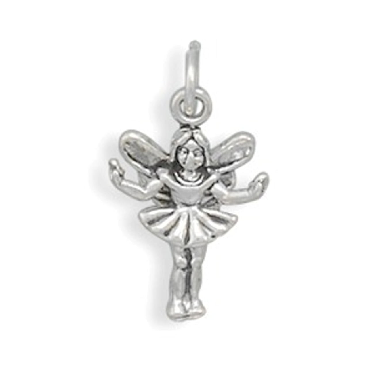 Sterling Silver Girls .8mm Box Chain Standing Fairy Pendant Necklace