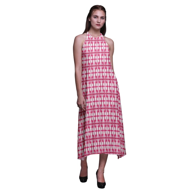 Bimba Robe Décontractée Teinture sur Nœuds Longue Dos Nu à Col Halter pour Femmes, Imprimée, Grande Taille