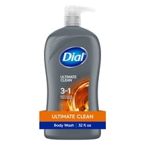 Dial Ultimate Clean 3-in-1 Men's Body Wash for Body, Hair & Face, Amber Wood Scent, 32 oz