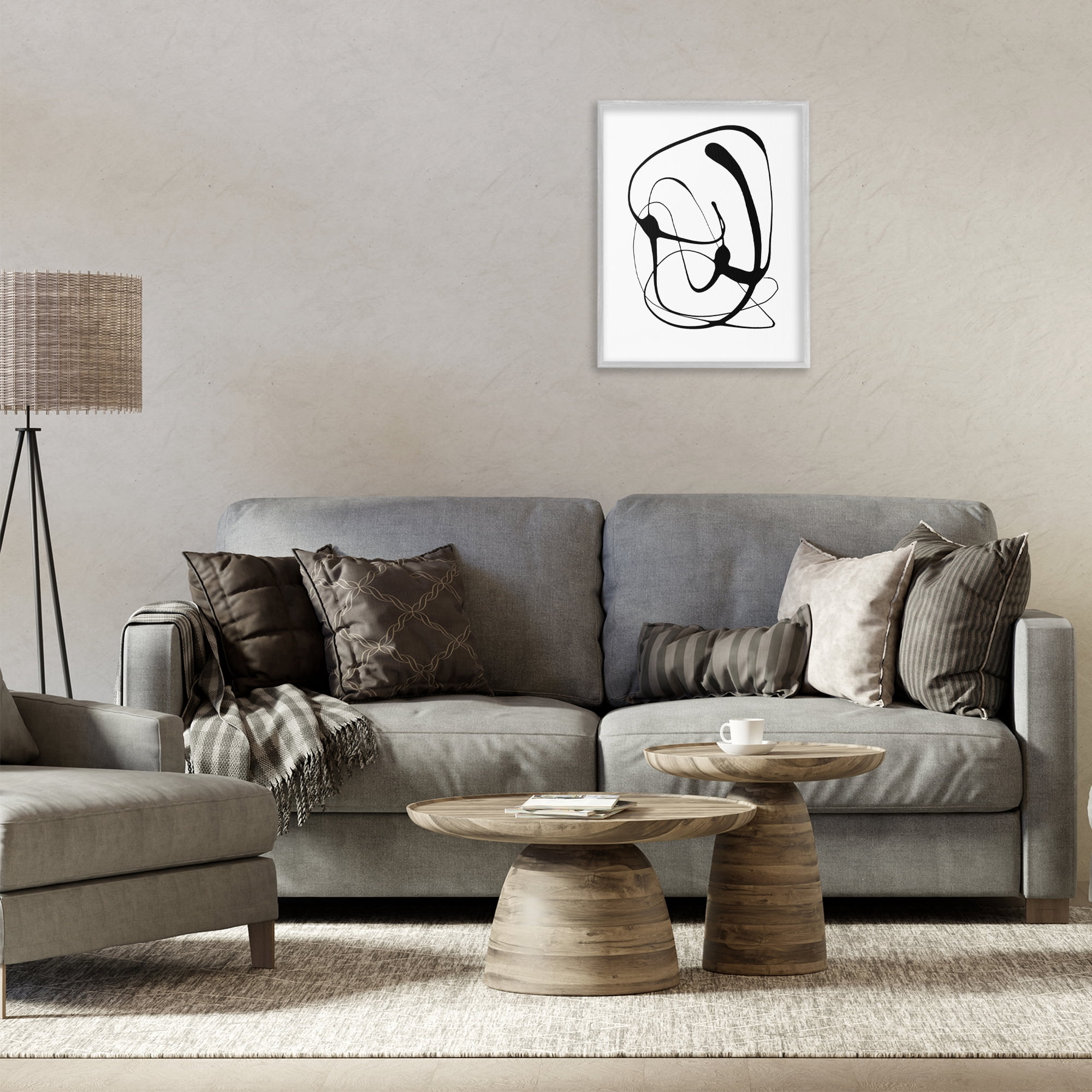Stupell Industries Black Modern Swirl Abstract Painting Gray Framed Art Print Wall Art, 16 x 20