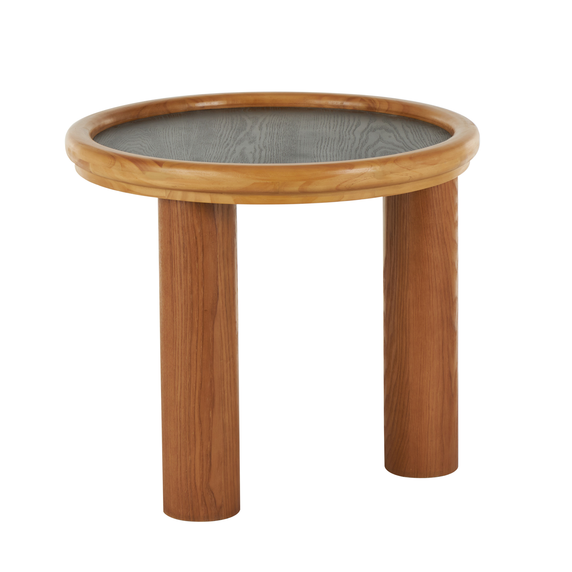 DecMode 24" x 21" Brown Wood Handmade Round Coffee Table with Black Tabletop, 1-Piece