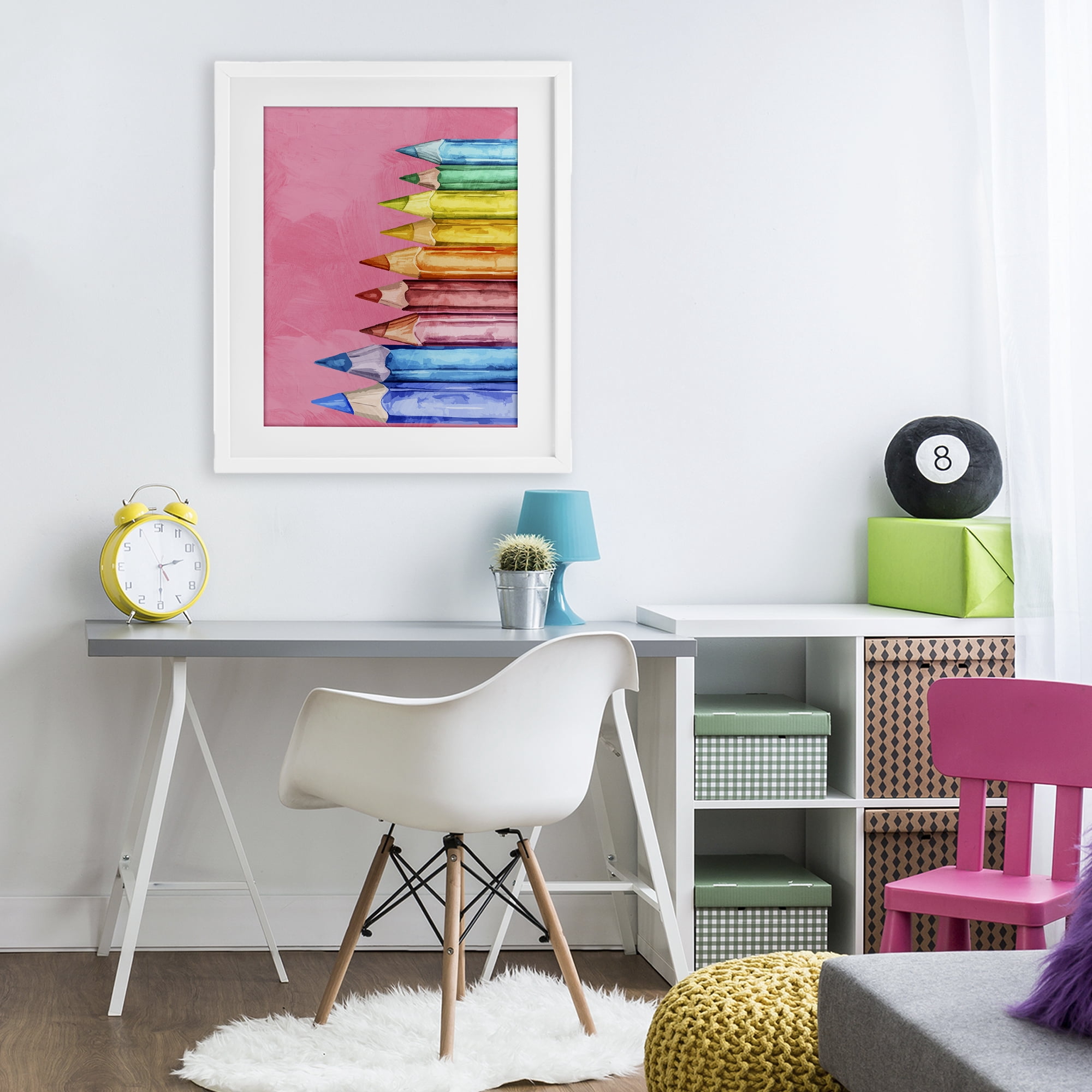 Stupell Industries Vibrant Pencils on Pink White Framed Print Under Glass, design by Kim Allen