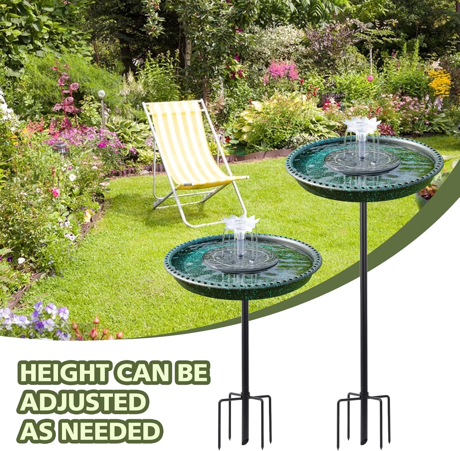 Bird Bath with Solar Powered Fountains for Hummingbirds,Stable Stylish Design with 5-Prong Base Stake Plastic Bird Bath for Outside Patio Yard Garden(Gift)