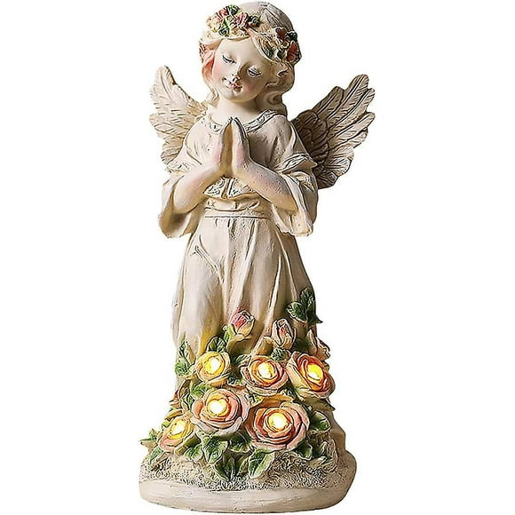 Angel Garden Figurine Outdoor Garden Statue,Resin Praying Angel Art Garden Decoration Solar Angel Figures Light