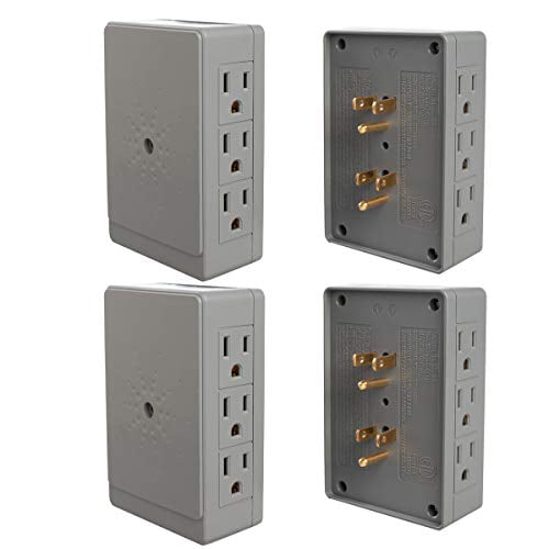 2 PACK SIDE ENTRY 6-WAY ELECTRICAL SOCKET OUTLET SPLITTER IN-WALL TAP ADAPTER 