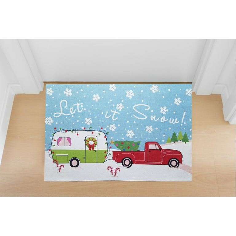 Trim A Home Doormat Christmas Holiday Camper Multi-Color Winter Camping Let It Snow Nonskid Neoprene Backing 18 x 27 Inches