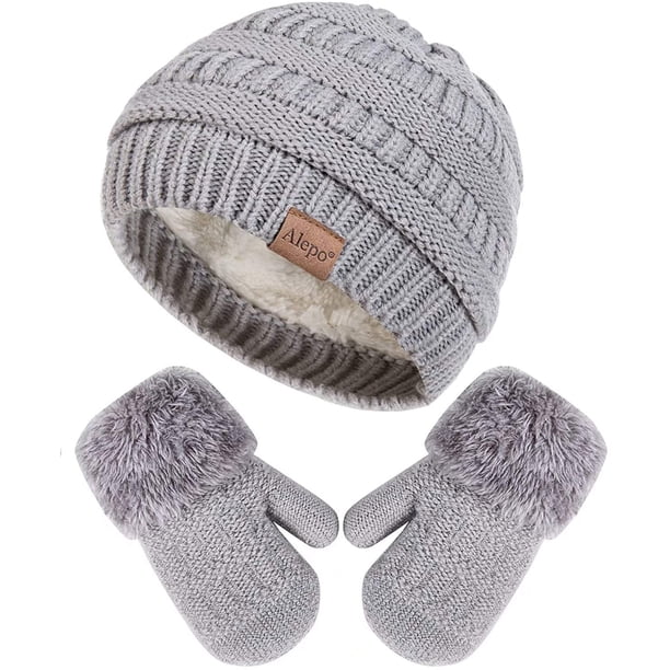 Manoplas de invierno, guantes, gorro, conjunto para niños, bebés, niños pequeños, tejido grueso, cálido, forro polar, conjunto térmico para niño y niña Xemadio WMCH-194