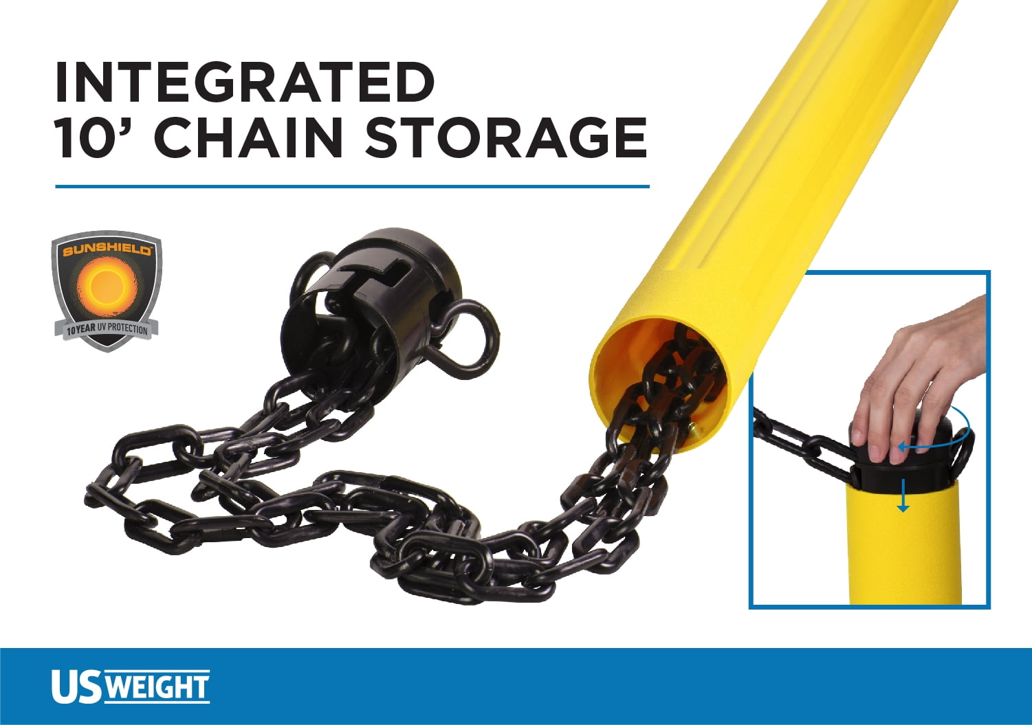 ChainBoss Yellow Stanchion with 10' of Yellow Plastic Chain – Fillable Base