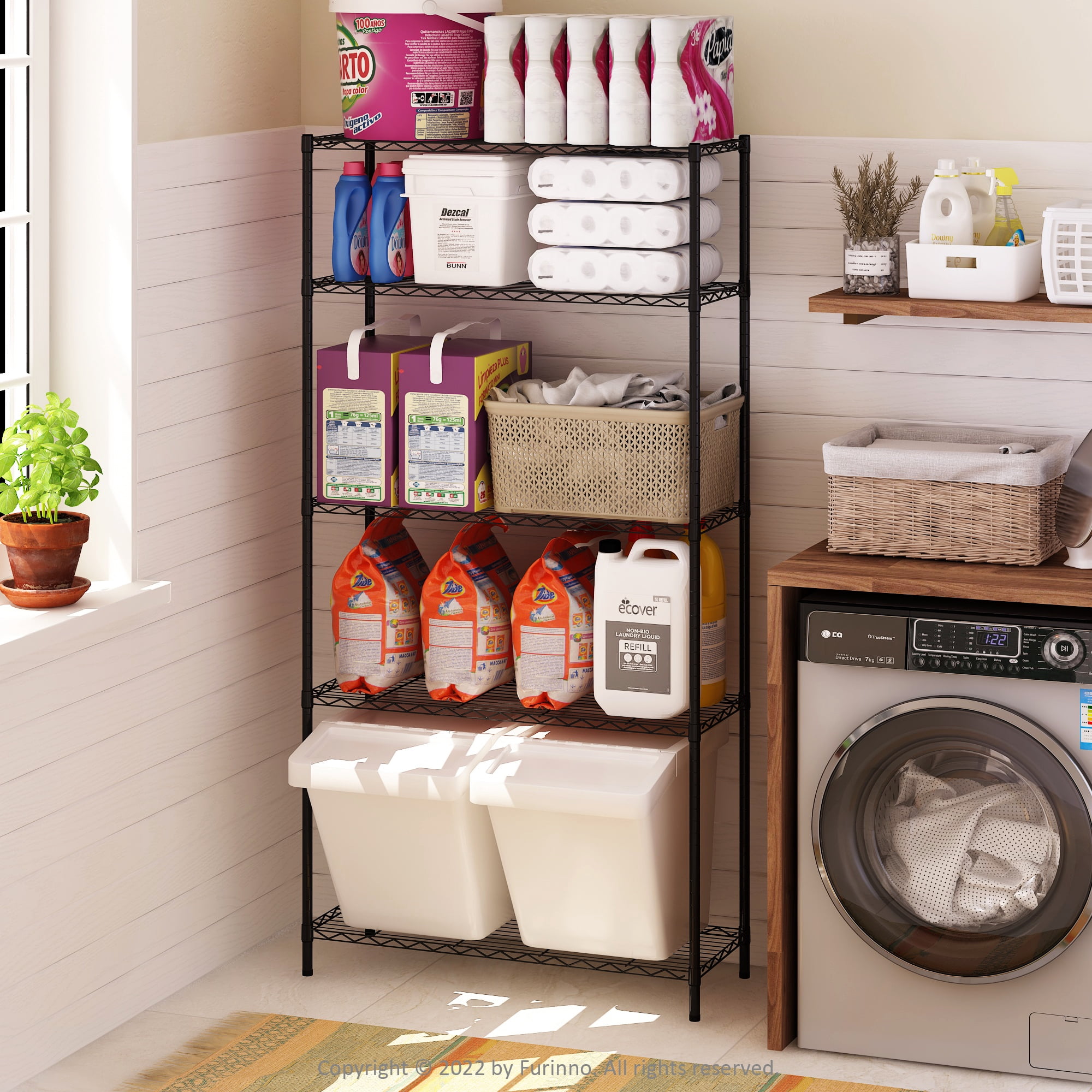 Furinno Wayar 5-Tier Metal Storage Shelf Rack, 36 x 14 x 72, Black