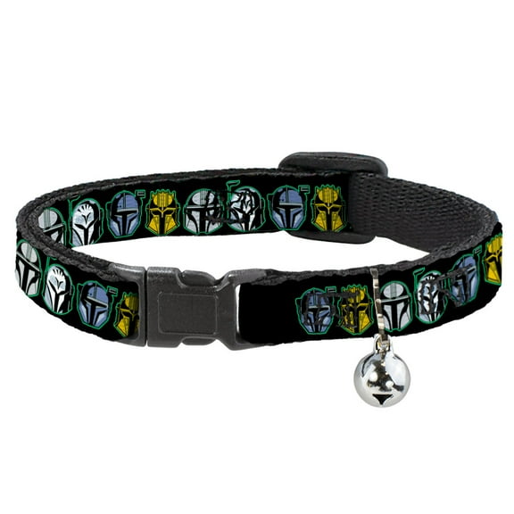 Star Wars Breakaway Cat Collar With Bell, Plastic Clip, Easy Adjustable, Star Wars the Mandalorian Helmets Black Multi Color, 8.5 to 12 Inches 0.5 Inch Wide