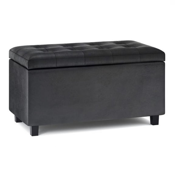 Trent Home 34" Transitional Rectangle Ottoman in Black Faux Leather