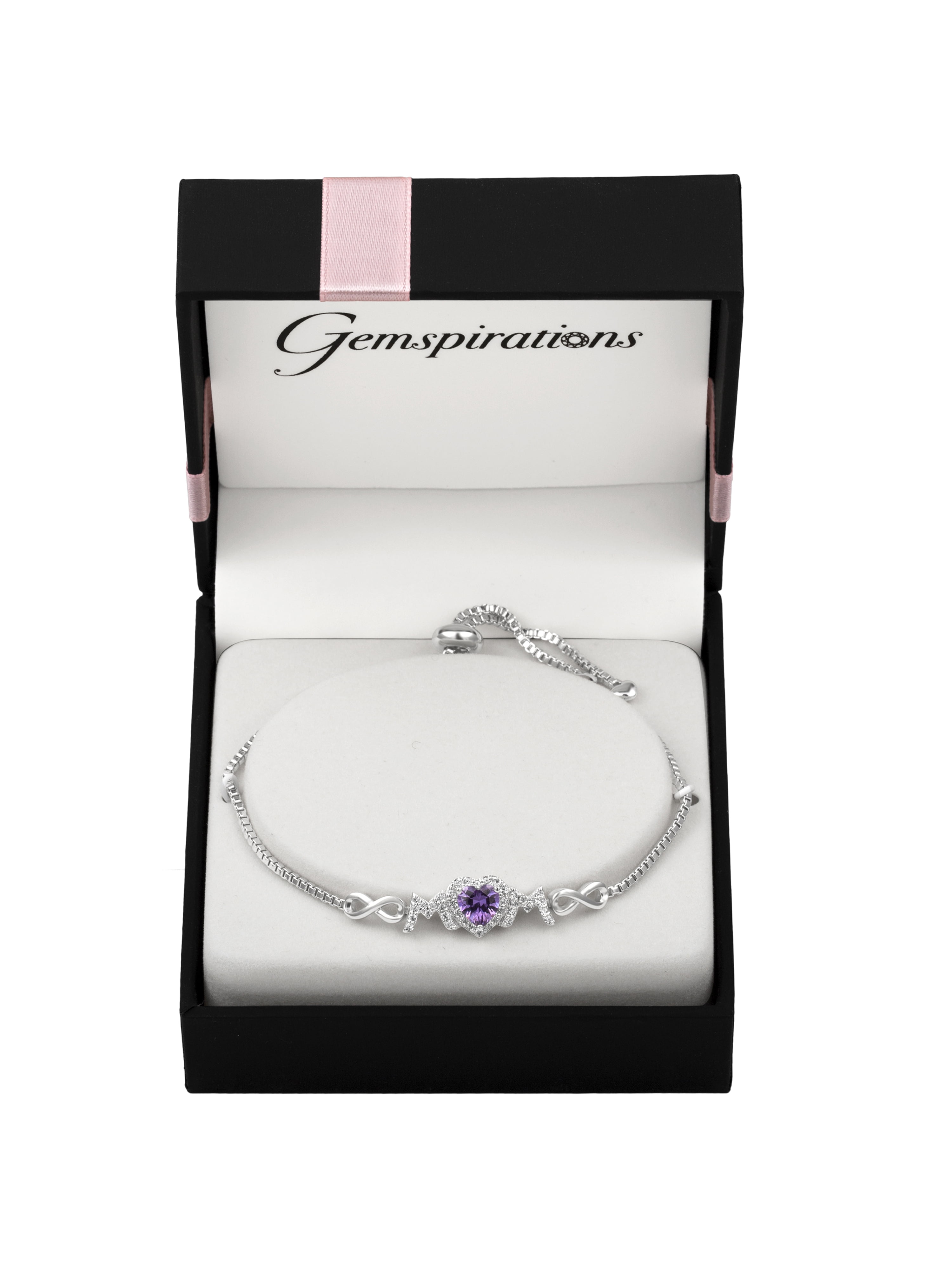 Sterling Silver Plated Simulated Amethyst and CZ Adjustable Bracelet
