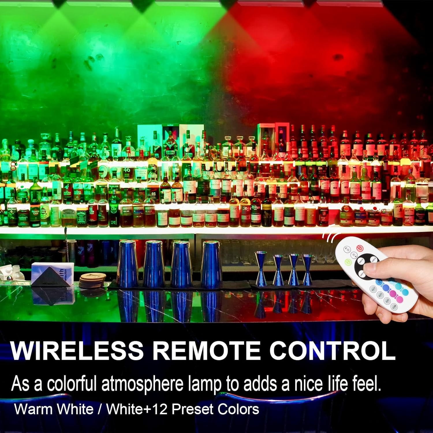 48 LED Under Cabinet Lighting Wireless, 15 Colors Changeable Rechargeable RGB Under Cabinet Lights Remote Control Under Counter Lights Mini Night Light Bar for Indoor Display Shelf, 4 Pack