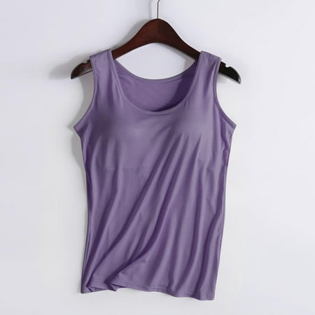 Purple Women s Tanks  Women S Fashionable Casual Padded Tank Top Without Wire Bra Cup Integrated Tank Top Suspenders Women s Tanks & Camis XL