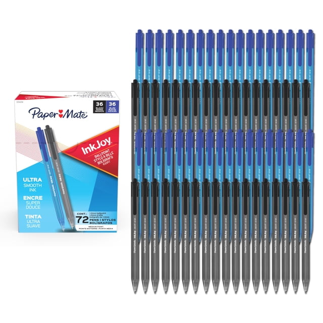 Paper Mate InkJoy 100RT Ballpoint Pens, Medium Point (1.0mm), Black and Blue Ink, 72 Count