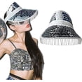 thumbnail image 1 of Sombrero de visera de bola de discoteca para mujeres y hombres, gorra de visera con espejo brillante, sombrero de cubo de discoteca, con flecos de diamante, 1 of 5