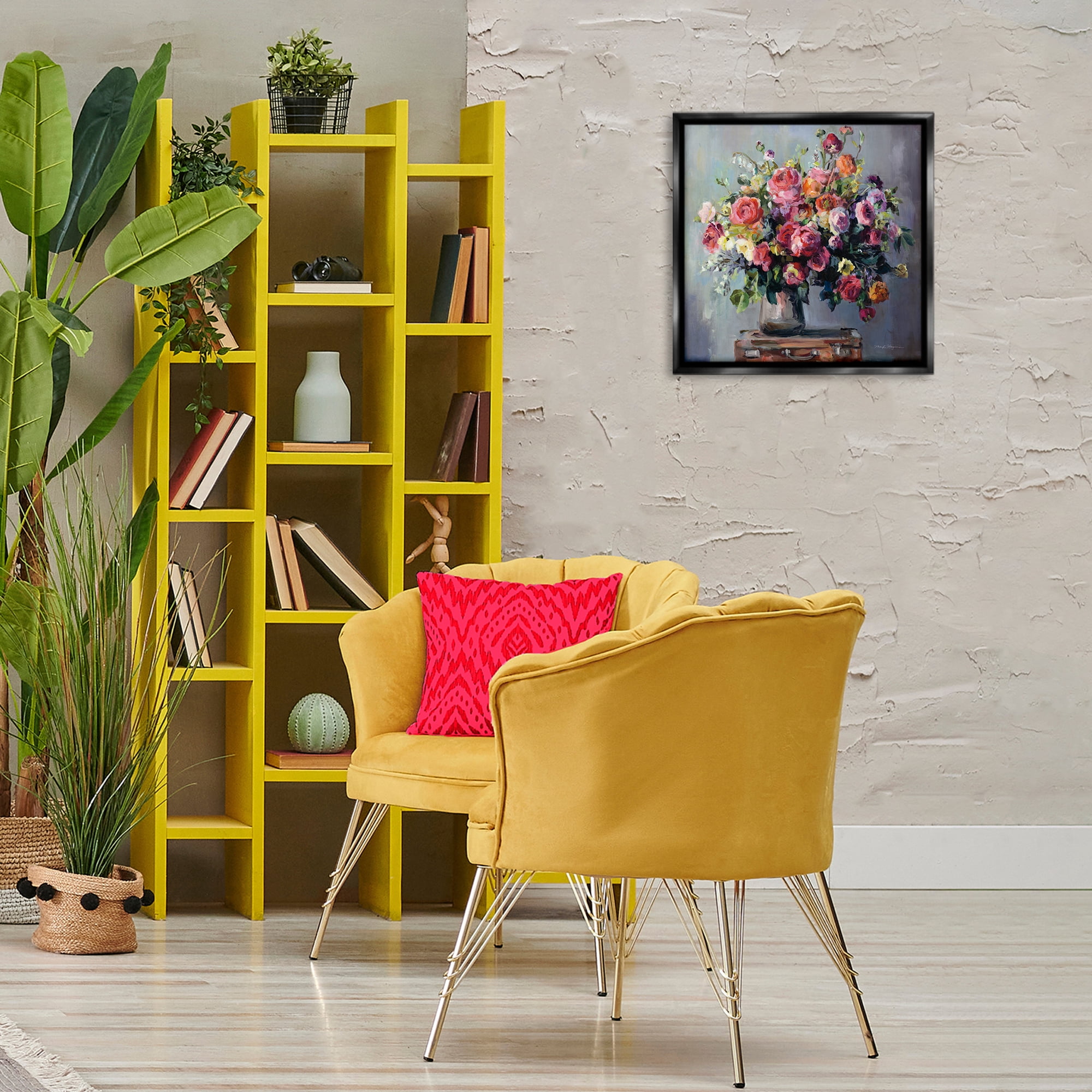Stupell Industries Abundant Rose Bouquet Plants & Flowers Painting Black Floater Framed Canvas Art Print Wall Art, 18 x 18