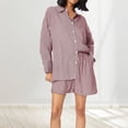thumbnail image 5 of WAYUTE Shorts Sets Women 2 Piece Outfits Casual Striped Cardigan Shorts Set Summer Beachwear Comfortable Outfit for Travel Vacation, 5 of 7