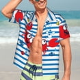 thumbnail image 7 of Pofeuu Red Funny Crab on Blue Stripe Print Hawaiian Shirt for Men Sleeves Casual Button Down Summer Beach Dress Shirts T-Shirts,, 7 of 7