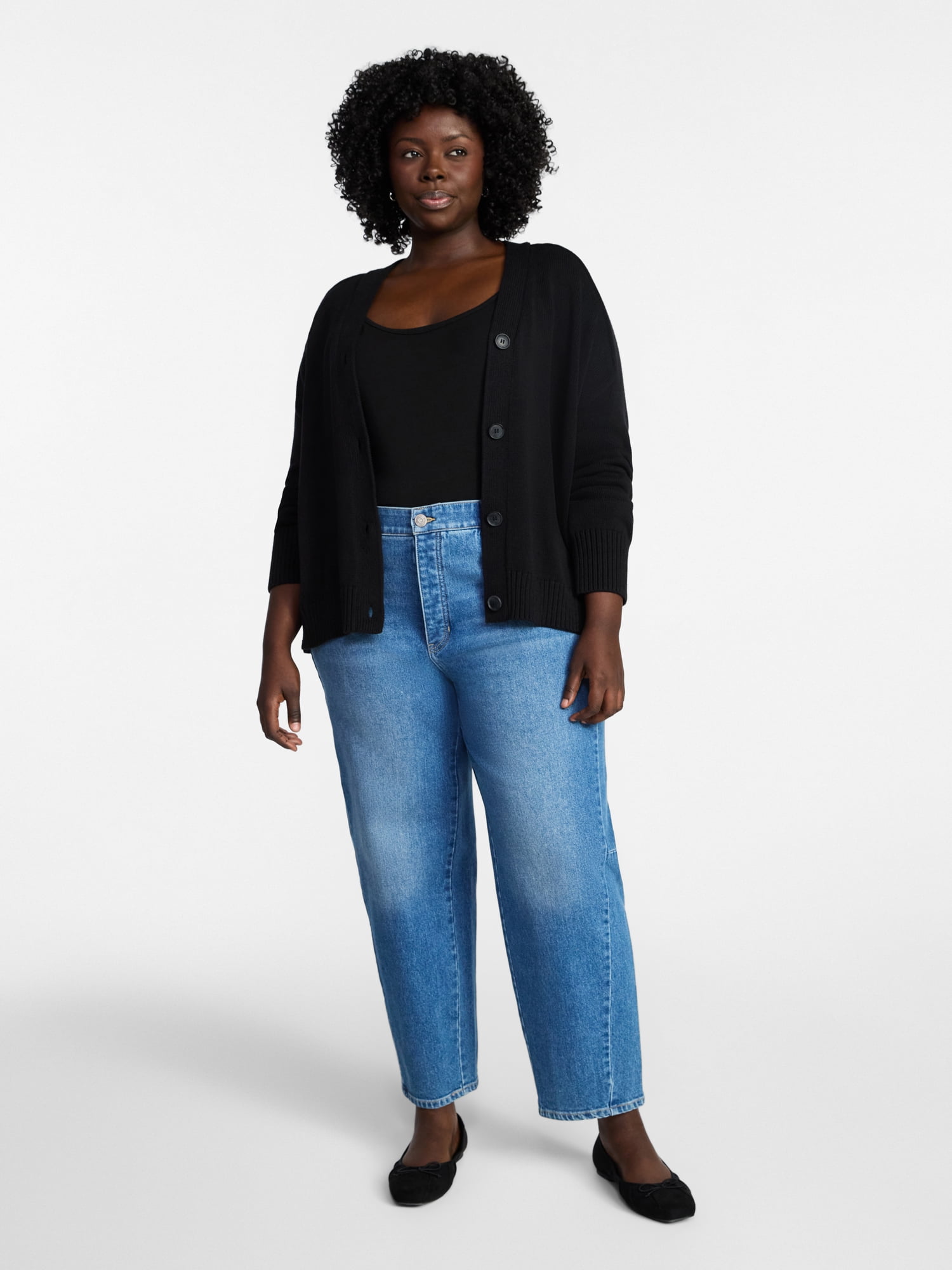 Terra & Sky Women's Plus Size Boyfriend Cardigan with Long Sleeves, Midweight, Size 0X-5X