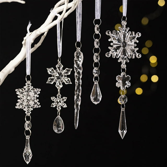 Adornos navideños, adornos navideños, regalos navideños, 5 piezas de decoración navideña colorida, simulación de copo de nieve, barra de hielo, colgante, árbol de Navidad, hielo, colgante, decorar, de