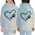 thumbnail image 5 of Tween Girls Outfits Sets Casual Hooded Sweatshirt With Heart Print Top Pants Comfy Kids Fall Girls Clothes Light Blue Size 12-13T, 5 of 5