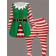 thumbnail image 2 of Plus Size Christmas Casual Outfits Set, Women's Plus Graphic & Stripe Print Long Sleeve Peplum Top & Leggings Outfits Two Piece Set, 2 of 5