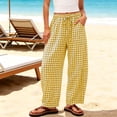 thumbnail image 5 of Inleife Women's Gingham Checkered Relaxed Pants Drawstring Elastic Waist Lounge Trousers with Pockets, 5 of 6