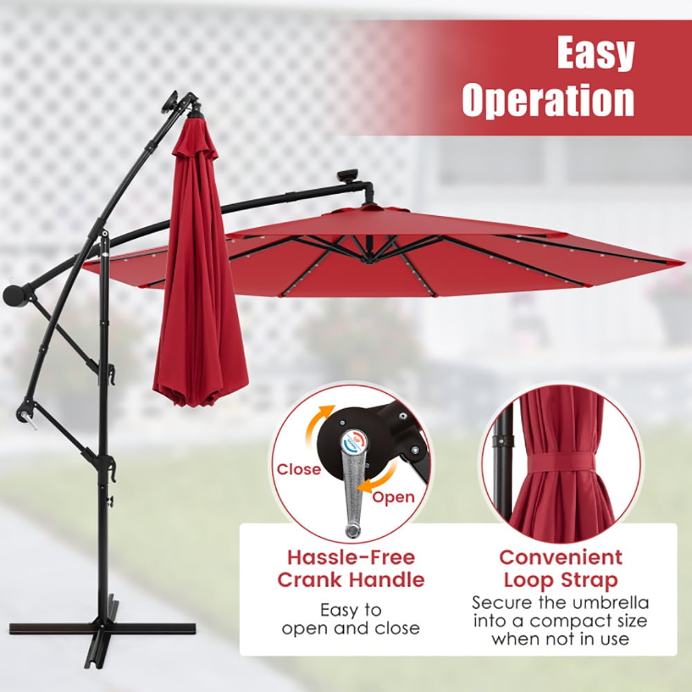 Aimee Lii 10 Feet Solar Offset Hanging Umbrella with 40 Lamp Beads and Solar Panel, Outdoor Umbrellas for Patio, Red Aimee Lii 10 Feet Solar Offset Hanging Umbrella with 40 Lamp Beads and Solar Panel, Outdoor Umbrellas for Patio, Red