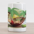 thumbnail image 2 of Beach Ceramic Toothbrush Holder, Illustration Relax Exotic Summer Holidays on Hammock Theme Hot Paradise Lands, Decorative Versatile Countertop for Bathroom, 4.5" X 2.7", Multicolor, by Ambesonne, 2 of 4