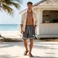 thumbnail image 2 of Men's Plus Size Casual Plaid Knit Shorts Relaxed Fit Drawstring Multiple Pockets Lightweight Breathable Polyester Waffle Running Shorts for Summer Outdoor Wear(Grey2,S), 2 of 4